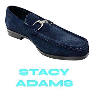 Stacy Adams Mens Newcomb Moc Toe Bit Loafer Blue Suede 7.5 M Pre-Owned